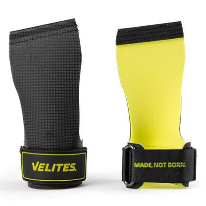 Velites - Official Crossfit® Games Quad Ultra Grips - No Chalk and Smooth Bars - Wristbands and Carry Bag Included - Pull-ups, Muscle-ups and Toes to bar - color: Black, size: X-Large