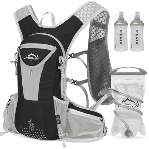 IX INOXTO Hydration Pack Backpack, Lightweight Water Backpack with 2L Hydration Bladder Daypack for Men Women,Running Hydration Vest for Trail Running Hiking Cycling Race Climbing - color: Black grey