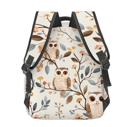 Cute Owl Backpack, Whimsical Woodland Bird Polyester Backpacks,Lightweight Double Shoulder Back Pack for Kids Teens,Floral Branch Bookbag,School Bag Gifts,Casual Travel Daypack Book Packs - color: Owl