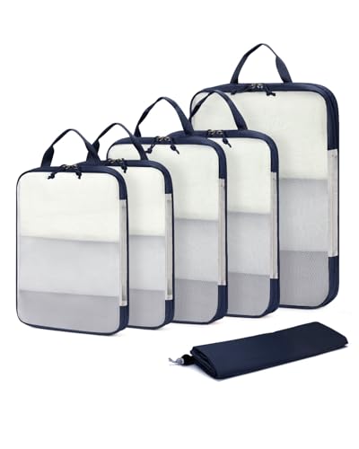 ECOHUB 6 Set Compression Packing Cubes, Lightweight Cruise Ship Vacation Travel Essentials, Durable Travel Accessories for Suitcase Luggage Organizer Bags Set with YKK Zippers Shoe Bag, Dark Blue - color: Dark Blue