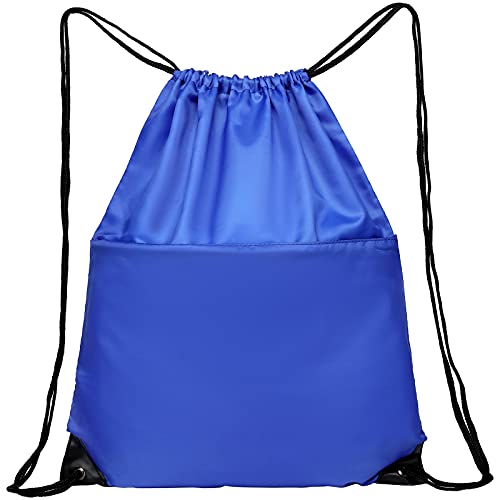 Drawstring Backpack Sports Water Resistant String Bag Sport Gym Sackpack for Women Men Large with Zipper, Royal - color: Royal