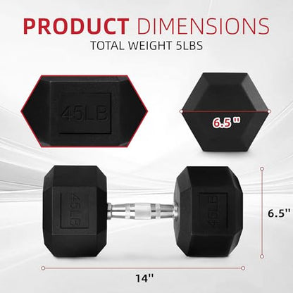 BalanceFrom Rubber Encased Exercise & Fitness Hex Dumbbell, Hand Weights with Anti-Slip Metal Handle for Home Gym, Multiple Sizes - style: 45LBS Pair