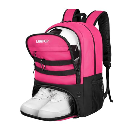LARIPOP Soccer Backpack with Ball Holder & Shoe Compartment Large Capacity Sports Bag for Training - color: Pink