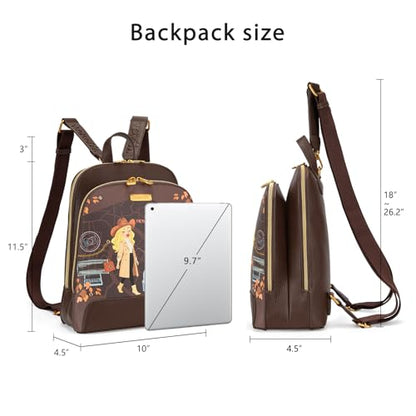 Venetti Cityscape Illustration Mini Backpack for Women and Girls, Cute Small Backpack Purse with Multi-Pocket and Zipper, Light Print Shoulder Bag Leather for Travel Daily Use VN-HB-001-BR - color: Brown