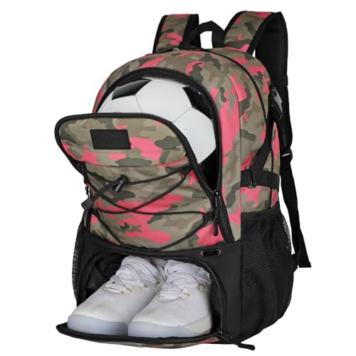 Goloni Soccer Backpack,Basketball Backpack with Ball Compartment & Shoe Compartment,Backpack for Basketball,Soccer - color: Red Green Camouflage