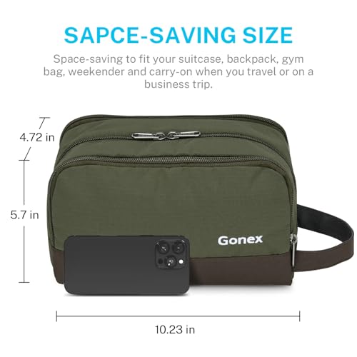 Gonex Travel Toiletry Bag Nylon, Toiletries Kit Shaving Bag Toiletry Organizer Olive & Brown - color: Olive & Brown
