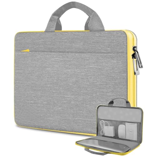 Hseok Laptop Case 13.3-14 inch Sleeve, TSA Computer Handbag Water-Resistant and Shockproof Bag Compatible with MacBook Pro/Neo 14", Mac Air/Pro 13.3" and 13"-14" Notebooks Chromebooks,Gray-Yellow - color: Light Gray-yellow
