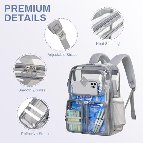 Clear Backpacks for School Heavy Duty Clear Bookbag Stadium Events Transparent Back Pack Kids, Grey - color: Grey