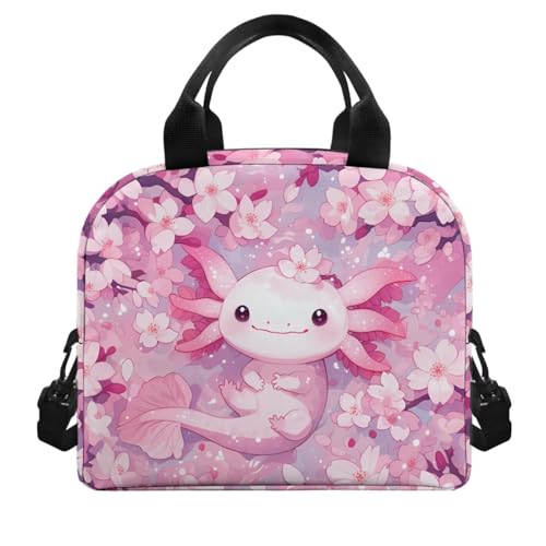Flashideas Cherry Blossom Axolotl Backpack for Girls Kids Backpack with Lunch Box 32 oz Water Bottle and Water Bottle Holder 4Pcs Set 17" Large Capacity Elementary Bookbag with Compartments for School - color: Cherry Blossom Axolotl-7
