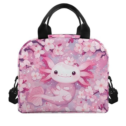 Flashideas Cherry Blossom Axolotl Backpack for Girls Kids Backpack with Lunch Box 32 oz Water Bottle and Water Bottle Holder 4Pcs Set 17" Large Capacity Elementary Bookbag with Compartments for School - color: Cherry Blossom Axolotl-7