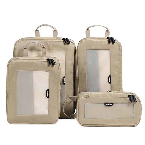 EPICKA TripCozy Compression Packing Cubes - 4 Set Durable Travel Organizer Bags with Mesh Top, Expandable Travel Accessories for Carry on, Luggage, Suitcase, Backpack (Khaki) - color: Khaki, size: Set of 4