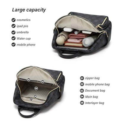Makes Mini Backpack for Women, Stylish Daypack Purse Handbag Small Casual Daily Travel Bag, Lady Girls Gifts for Work School, 2pcs Sets - color: Black Flower