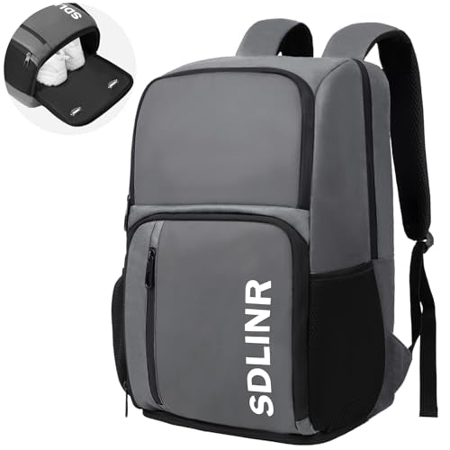 SDLINR Pickleball Bag Fits 4+ Paddles, Large Pickleball Backpack with Shoe Compartment and Fence Hook,Pickleball Gifts for Men Women - color: Gray