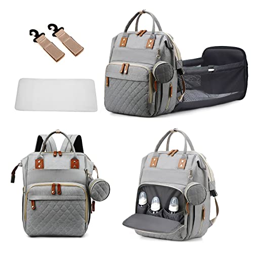 GurZinn Baby Diaper Bag Backpack with Changing Station Travel Waterproof 3 in 1 Foldable Pad Unisex Grey - color: Grey