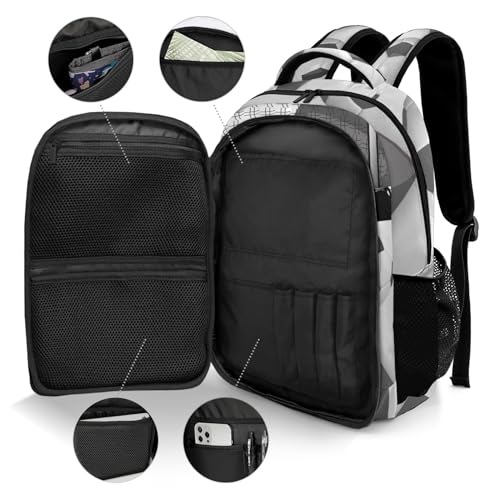 Personalized Casual Backpack Sport Ball Athlete Player Soccer Grey College School Laptop Travel Daypack for Boys Girs 16.5 Inch - color: Grey