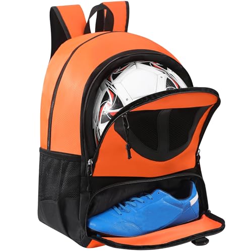 Basketball Bag Backpack for Men Women with Ball & Shoes Compartment 30L Capacity Lightweight Breathable Boys Girls Soccer Ball Bag Backpack Fit Volleyball Football Sports Travel School Gym - color: TK8Orange
