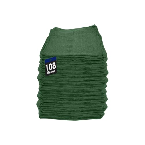 Cotton Shop Towels Cleaning Rags 108 Pack, 12x14 Inch 100% Cotton Bulk - Dye-Free Lint-Free Shop Rags Cleaning Cloths for Bar, Car, Garage, Automotive and Kitchen - Green - color: Green - 108 Pack