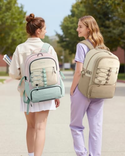 LOVEVOOK School Backpack for Teen Girls, Unique Style College Student Backpacks with Large Cup Holder, Cute Kid Bookbag with Pens Compartment, Large Capacity Back to School Backpack Fit 15.6'' Laptop - color: Khaki Beige, size: Medium