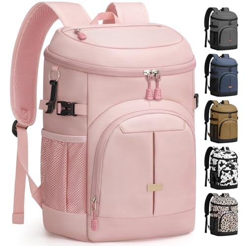 Pritent Cooler Backpack for Men Women Insulated Waterproof Backpack Cooler Leak Proof Cooler Bag Lightweight Lunch Backpack for Camping Beach Travel Picnic - color: Pink, size: 30 Cans