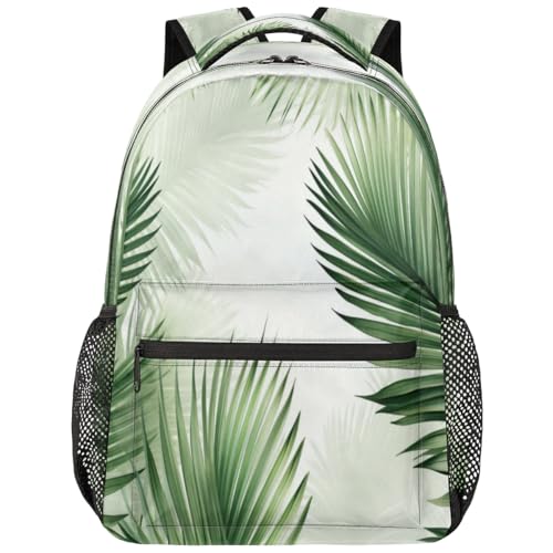 Tropical Green Plant Backpack with Chest Strap, Casual Backpack for Women Men, 16 Inch Daypack for Travel Work, Palm Leaf - color: Green