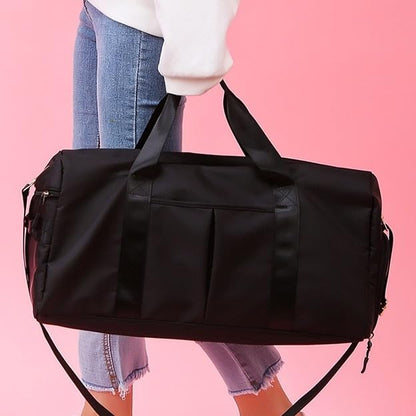 Gym Duffle Bag for Men Women, Waterproof Weekender Overnight Bag with Shoe Compartment and Wet Pocket for Swimming Yoga Travel (Black) - color: Black