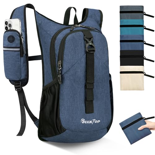 Seektop 15L Small Hiking Backpack for Women Men, Lightweight Hiking Packable Daypack with Phone Pocket for Travel Camping (Dark Blue, 15L) - color: Dark Blue, size: 15L