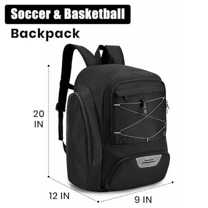 Soccer Backpack with Ball Holder,Youth soccer Bag for Basketball,Volleyball-Includes Separate Shoe Compartment&and Insulation (Black) - color: Black