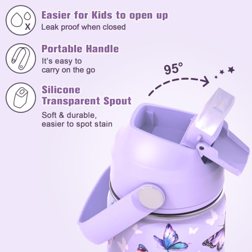 Bevalsa Backpack for Girls, School Bookbag Teen Girls Backpack Set with 14oz Insulated Water Bottle Stainless Steel, Lunch Bag & Pencial Case for Kids Elementary Middle Student (Purple Butterfly) - color: Purple Butterfly