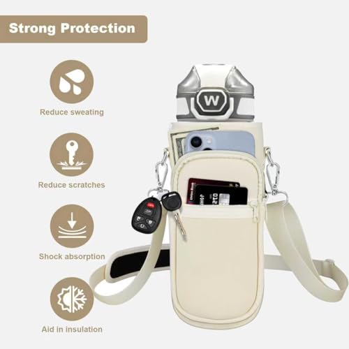 Water Bottle Holder with Strap, Insulated Crossbody Sling Bag, Carrier with Phone Pocket for Walking Hiking Camping Fishing - color: Beige 01, size: 32oz Long