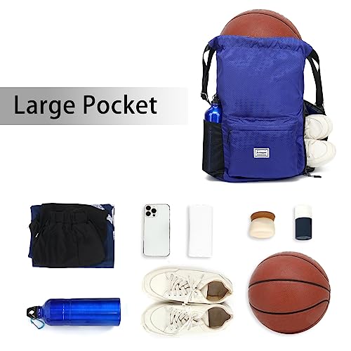 FUXINGYAO Drawstring Backpack Sports Gym Bag with Shoes Compartment, String Backpack Cinch for Women Men (Blue) - color: Blue