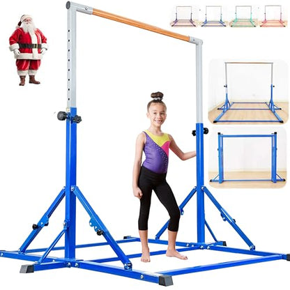 Marfula Gymnastic Bar For Kid and Teenage of 3-25, 5Ft/8 FT Base Length 4Ft Width 5Ft Adjust Height, Gymnastic Kip Bar For Gymnast, Gymnastic Training Equipment For Professional Training Home Club Use - color: Blue(5 Ft Base)