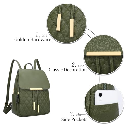 KKXIU Quilted Trendy Leather Backpack Purse for Women and Ladies Shoulder Travel Daypacks Bags (Olive) - color: Olive, style: Backpack