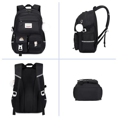 MUSEVOS Girls Backpack for Kids Teenage Elementary Middle High School Backpacks, Lightweight Water Resistant Bookbag Multiple Compartments large Capacity, Black - color: Black