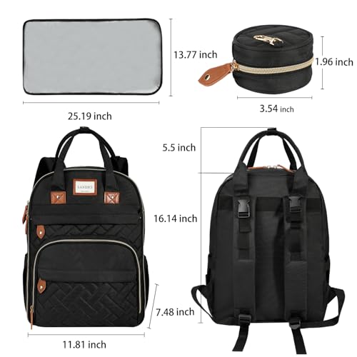 LANDICI Diaper Bag Backpack, Multifunction Baby Diaper Bags with Changing Pad, Stroller Straps & Pacifier Case, Travel Essentials Back Pack for Mom Dad Boy Girl, Large Capacity, Waterproof, Black - color: Black