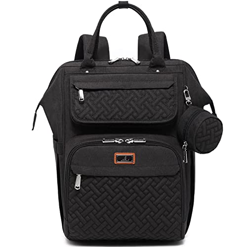 BabbleRoo Diaper Bag Backpack, Multifunction Nappy Changing Bag with Changing Pad, Stroller Straps & Pacifier Case, Unisex Stylish Travel Back Pack for Moms & Dads - Black - color: Black
