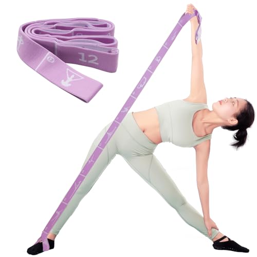 12 Loops Extra Long Yoga Stretching Band for Adults and Tall People, Adjustable Elastic Strap for Full Body Deep Stretch, Home Pilates, Ballet, Dance, Physical Therapy, Flexibility Training - color: Purple