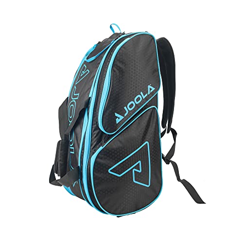 JOOLA Tour Elite Pickleball Bag – Backpack & Duffle Bag for Paddles & Pickleball Accessories – Thermal Insulated Pockets Hold 4+ Paddles - Includes Fence Hook - color: Black/Light Blue