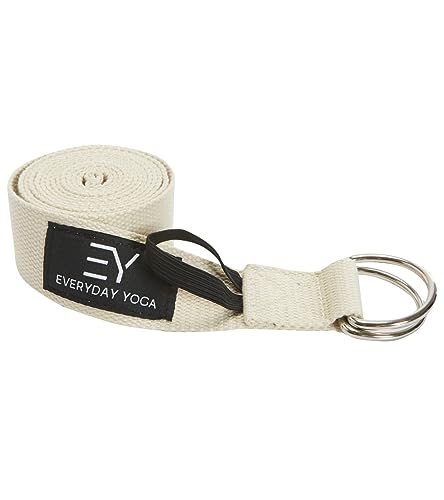 Everyday Yoga Strap with Metal D-Ring - Durable Stretching Strap for Yoga, Pilates, Flexibility & Physical Therapy (6ft, 8ft, 10ft) - color: Natural, size: 6 Foot