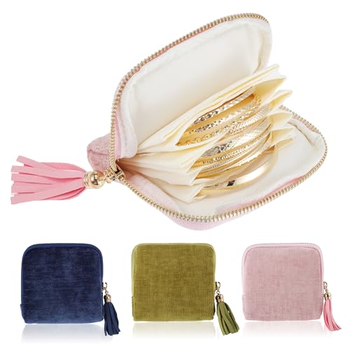 VOCOSTE Travel Jewelry Case, Portable Jewelry Organizer with 6 Independent Layers, Small Pouch Bag for Necklace Bracelet Rings Earring Storage, Women Gift Idea, Pink - color: Pink