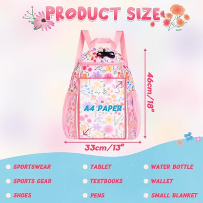 WAWASAM Drawstring Backpack for Kids, Flower Kids Drawstring Gym Bag for Girls, Waterproof Swim Bag for Beach String Cinch Backpack with Two Mesh Water Bottle Pocket - color: Flower