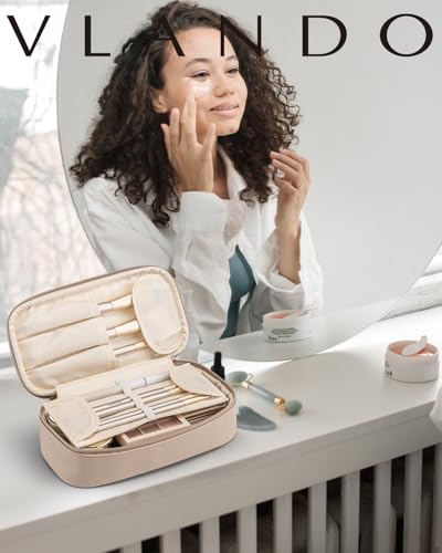 VLANDO Travel Makeup Bag,Small Makeup Bag for Women,Gifts for Women Girls, Makeup Pouch Purse Travel Essentials Toiletries-Toffee - color: 01-Toffee