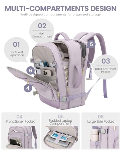 LOVEVOOK Travel Backpack For Women, 40L Carry On Backpack Flight Approved, TSA Personal Item Travel Bag Fits 17 Inch Laptop, Business Weekender Overnight Waterproof Daypack With 2 Cubes, Light Purple - color: Light Purple, size: 40l-17.3 Inch-3pcs