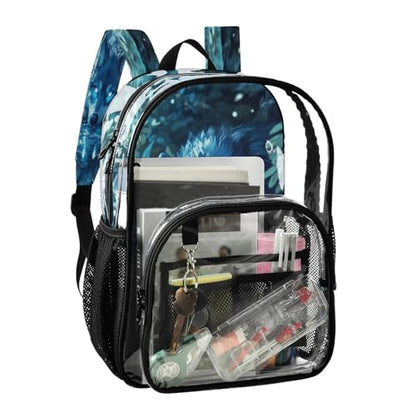 MCHIVER Wolf River Blue Clear Backpack Stadium Approved 10.6x5.1x15.7 Transparent Bag for Festival Concert Sport Events