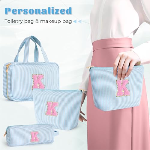 Gifts for Teen Girls Women - Personalized Toiletry Bag Initial Makeup Bag | Travel Cosmetic Bag | 8 9 10 11 12 13 14 15 16 Years Old Girl Gift Trendy Stuff - Blue K - color: Blue, style: K