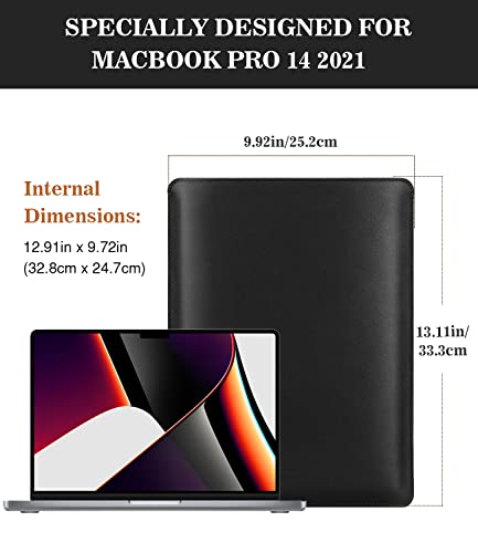 MoKo Laptop Sleeve Compatible with New Mac Pro 14 Inch M5/4/3/2/1 2026-2021, Slim Stylish Laptop Bag Made of PU Leather, Fliz Sleeve Case, Carry Bag for 14 Inch Mac, Black - color: Black, size: 14 Inch
