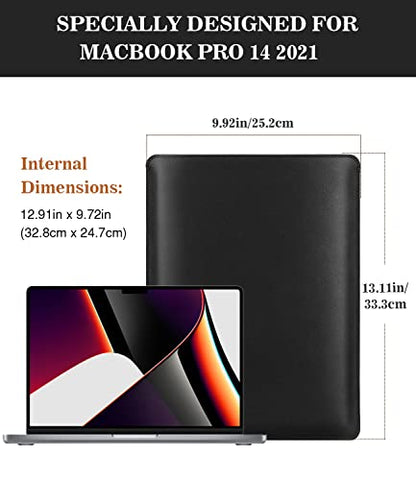 MoKo Laptop Sleeve Compatible with New Mac Pro 14 Inch M5/4/3/2/1 2026-2021, Slim Stylish Laptop Bag Made of PU Leather, Fliz Sleeve Case, Carry Bag for 14 Inch Mac, Black - color: Black, size: 14 Inch