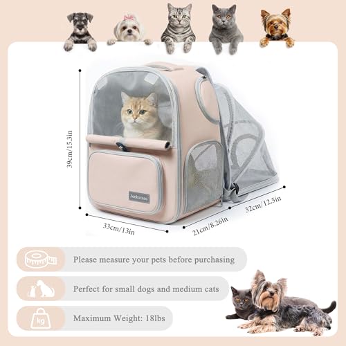 Cat Backpack Carrier Expandable,Pet Travel Backpack for Cats and Small Dogs, 1200D Waterproof Ventilated Mesh with Lockable Zippers, Foldable for Hiking Camping Vet, Up to 18 Lbs(Khaki) - color: Khaki