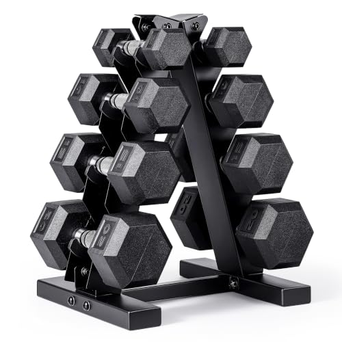 CAP Rubber Coated Hex Dumbbell Set with Storage Rack | 100–210 lb Options, Space-Saving Vertical Compact Storage for Home Gym Strength Training - size: 100 lb - Set, style: Chrome Handles