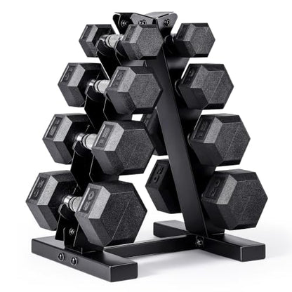 CAP Rubber Coated Hex Dumbbell Set with Storage Rack | 100–210 lb Options, Space-Saving Vertical Compact Storage for Home Gym Strength Training - size: 100 lb - Set, style: Chrome Handles