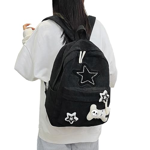 Backpack Trendy Y2K Stars Cute Aesthetic Backpack College Laptop Backpack Casual Travel Daypack for Teens (Black) - color: Black